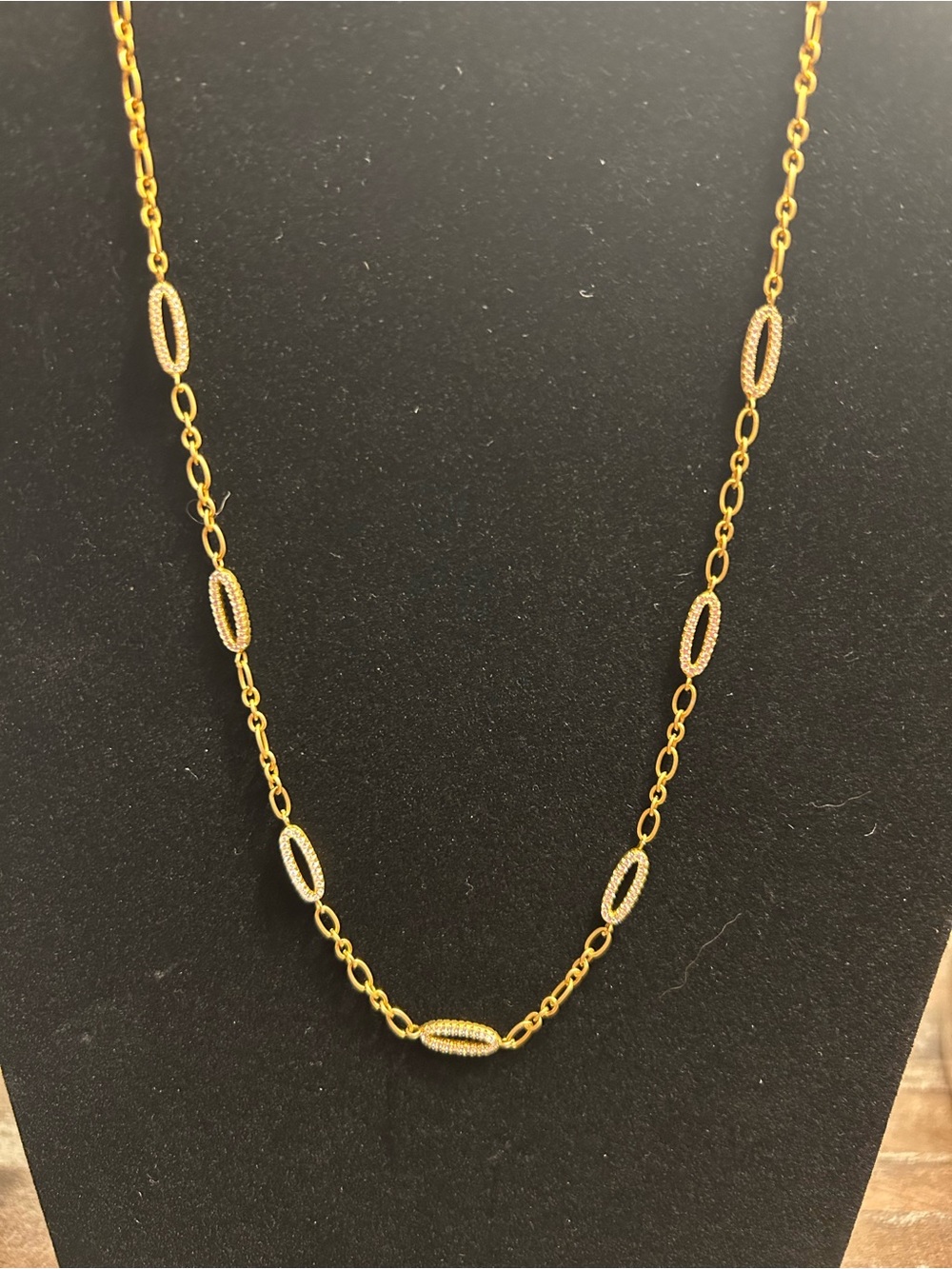 Frieda Rothman Textured Gold Oval Link with Pave CZ 16” Necklace